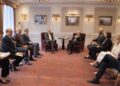 El presidente dominicano Luis Abinader reunido con el titular y otros funcionarios del BID en Belgica este 16 de julio 2023 Presidente de la República Dominicana se reúne en Bruselas con su homólogo de Guyana y con el director del BID