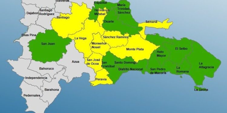 COE pone nueve provincias en aleta amarilla y 12 en alerta verde